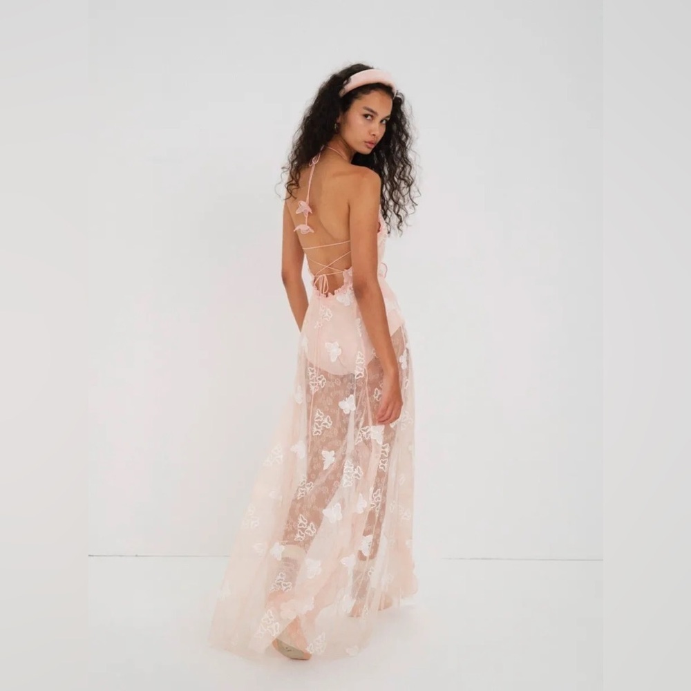 New! For Love & Lemons Beckett Lace Sheer Butterfly Sequin Bodysuit Maxi Dress M - Picture 4 of 16